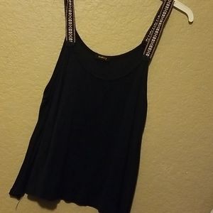 Navy tank with embroidered straps